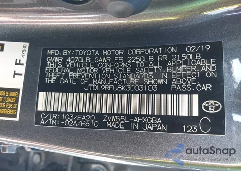 2019 Toyota Prius Xle z USA, uszkodzony, nr VIN JTDL9RFU8K3003103